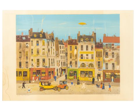 DELACROIX MICHEL (° 1933)20th Cent. French lithograph in colors with an animated view of Paris - signed Michel Delacroix and 