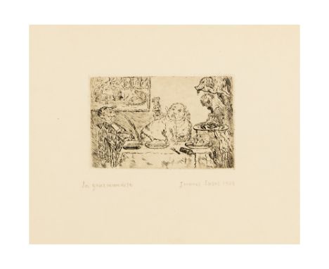 ENSOR JAMES (1860 - 1949)James Ensor signed etching (second état) titled "La Gourmandise" - dated 1904   ref : Taevernier 124