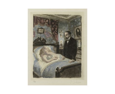 DELVAUX PAUL (1897 - 1996)20th Cent. Belgian etching with manually added watercolor on Japanese rice paper from the suite "Le
