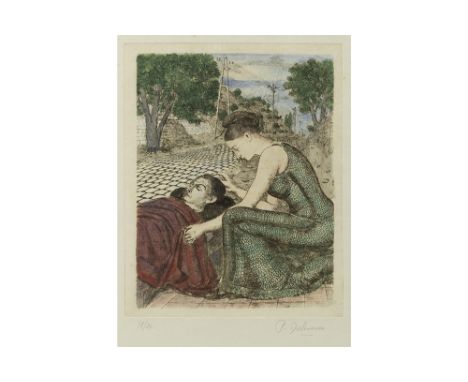 DELVAUX PAUL (1897 - 1996)20th Cent. Belgian etching with manually added watercolor on Japanese rice paper from the suite "Le