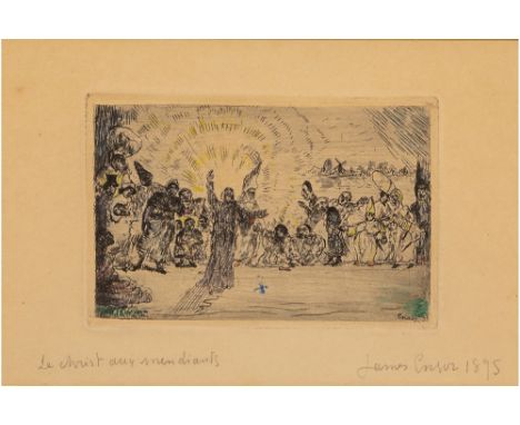 ENSOR JAMES (1860 - 1949)James Ensor signed and 1895 dated hand colored etching - also plate signedENSOR JAMES (1860 - 1949) 