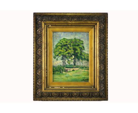 old oil on canvas with an impressionist summer landscape - signed "A. Ren..." and dated 1918A. REN.... olieverfschilderij op 