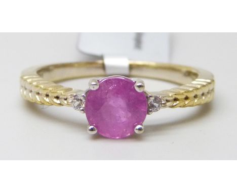 A TGGC silver gilt pink sapphire and topaz ring, U
