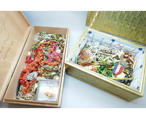 Two boxes of vintage costume jewellery 