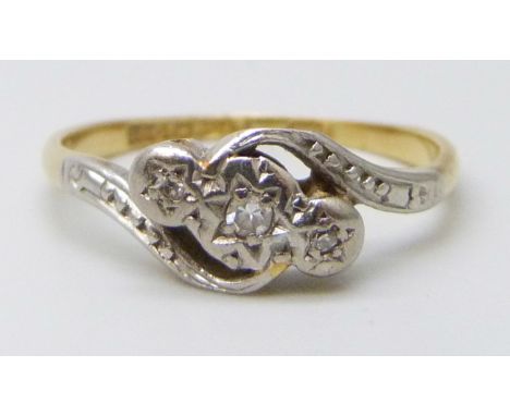 An 18ct gold and platinum set diamond ring, 1.8g, I