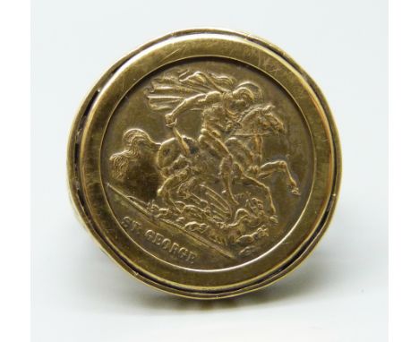 A silver gilt coin style ring, 6.3g, X