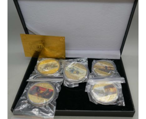 A Worth Collection US Navy Vietnam veterans gold plated five coin medallion set in presentation case with certificate 