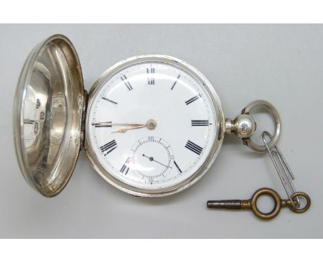 A silver full hunter pocket watch, A W Waltham, Broadway calibre, Chester 1878