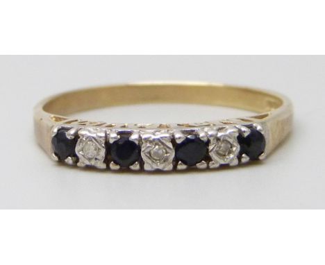 A 9ct gold ring set with diamonds and sapphires, 1.6g, O/P