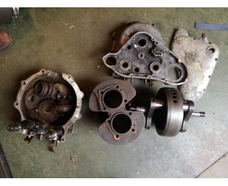 A dismantled pre-unit Triumph 5T partial engine.