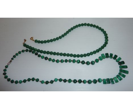 Malachite necklace and a modern green jade bead necklace