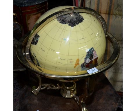 Modern gilt metal and gemstone globe 