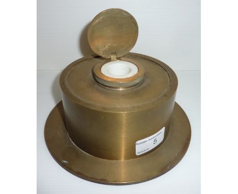 Extremely large brass inkwell with ceramic insert