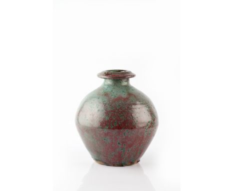 Trevor Corser (British, 1938-2015) at Leach Pottery Vase green and high fired red glaze impressed potter's and pottery seals 