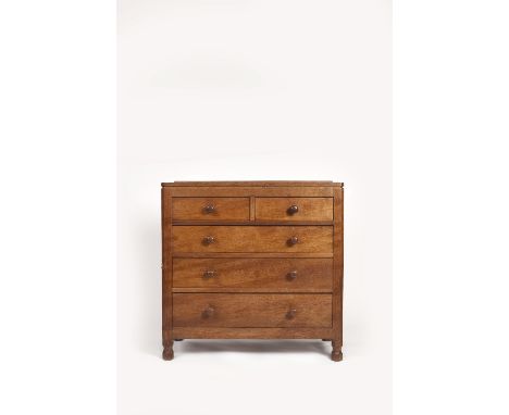 Robert Thompson of Kilburn (British, 1876-1955) Mouseman chest of drawers oak, two short and three graduated drawers the side