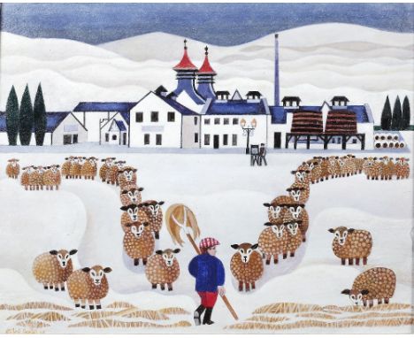 Alfred Daniels (British, 1924-2015) Shepherd and Flock of Sheep, 2004 signed and dated (lower left) oils on board 33cm x 39.5