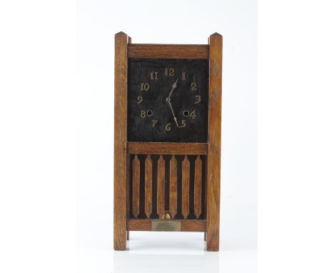 Liberty & Co. Arts & Crafts table clock oak, with brass handles and dials brass plaque inscribed 'C. F. Falkner, From the Cho