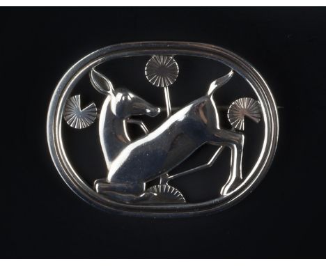 Georg Jensen 'Kneeling Fawn' silver brooch numbered 256 signed and stamped 'Sterling Denmark' with import marks for London 19