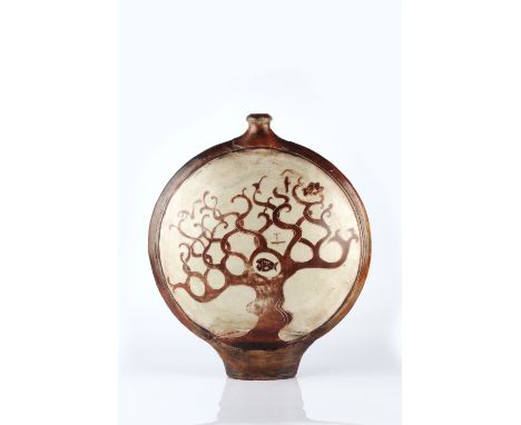 John Bedding (British, b.1947) 'Pilgrim' bottle with 'Tree of Life' design, 2007 the reverse inscribed with 'Leach Pottery Re