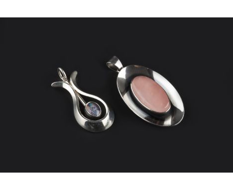 N. E. FROM (Danish, 1908-1986) Silver pendant oval concave form, with a cabochon rose quartz signed and stamped '925S Sterlin