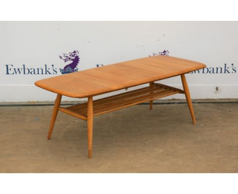 Ercol light elm and beech coffee table, with undertier, H37 W44 L104 cm