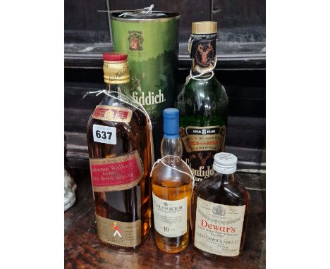 1 BOTTLE VINTAGE JOHNNIE WALKER RED LABEL OLD SCOTCH WHISKY 26 2/3 fl oz 70 PROOF TOGETHER WITH 1 UNSEALED BOTTLE GLENFIDDICH