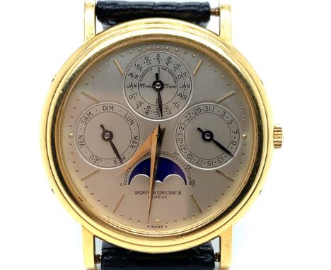 A VINTAGE VACHERON CONSTANTIN 43031 PERPETUAL CALENDAR WRIST WATCH. THE MOVEMENT AUTOMATIC CALIBER 1120, VERY RARE BRUSHED SI