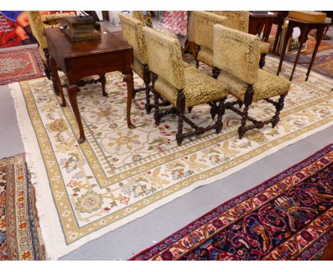 A HAND KNOTTED FLAT WEAVE CARPET OF ARTS AND CRAFTS DESIGN. 347 x 247cms