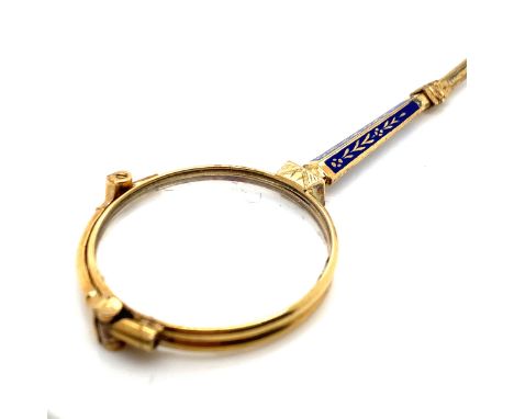 A PAIR OF ANTIQUE LORGNETTE WITH ENAMEL HANDLE. 