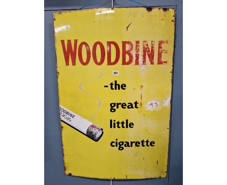 A YELLOW GROUND ENAMEL SIGNED FOR WOODBINE GREAT LITTLE CIGARETTES. 91 x 61.5cms.