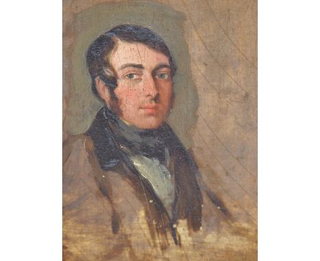 CIRCLE OF GEORGE RICHMOND, A PORTRAIT SKETCH OF A GENTLEMAN, OIL ON PANEL.   26 x 21cms.