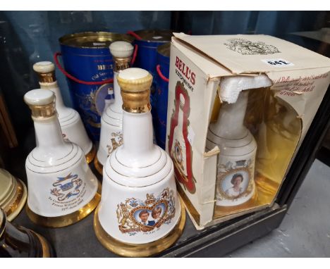 8 BOTTLES BELLS SCOTCH WHISKY COMMEMORATIVE PORCELAIN BELL FORM DECANTERS 6 X 75cl 2 X 50cl , COMMEMORATING VARIOUS ROYAL BIR