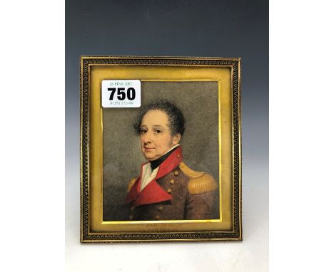 ADAM BUCK (1759-1833), A PORTRAIT MINIATURE OF GENERAL SHERWOOD IN UNIFORM AGAINST A GREY GROUND, THE FRAME WITH AN EASEL BAC