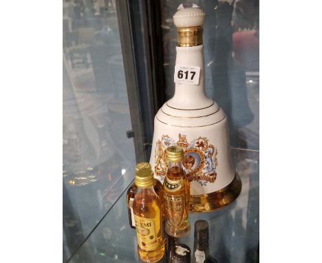 BELLS SCOTCH WHISKY COMMEMORATIVE PORCELAIN FLASK ROYAL WEDDING 1981 70cl TOGETHER WITH VARIOUS SPIRITS AND LIQUEUR MINIATURE