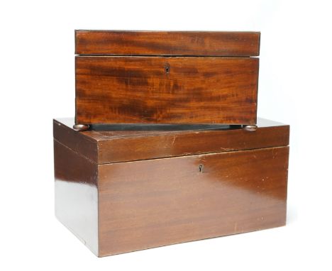 An early Victorian mahogany tea caddy and a jewellery casket, casket 37cm wide x 19cm high
