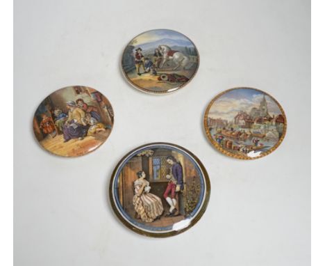 Eight Victorian ceramic Prattware pot lids