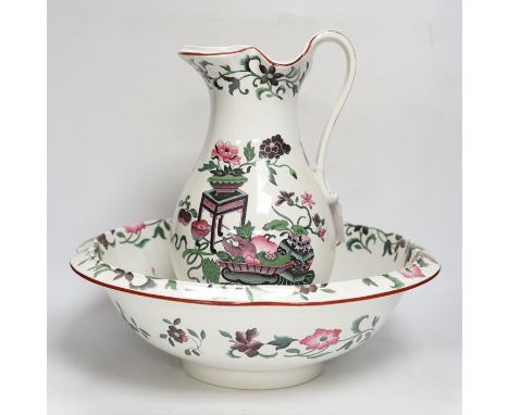 A Spode chinoiserie design jug and basin set