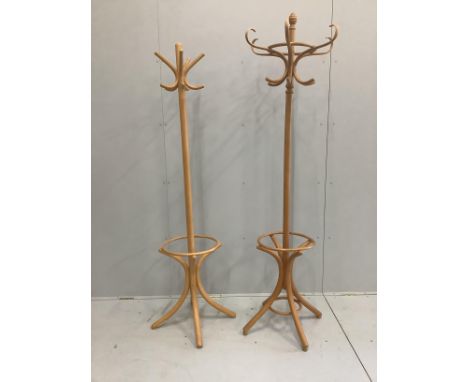 Two bentwood beech hat and stick stands