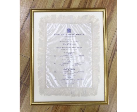 A vintage silk Royal Opera, Covent Garden programme, framed, 43 x 33cm