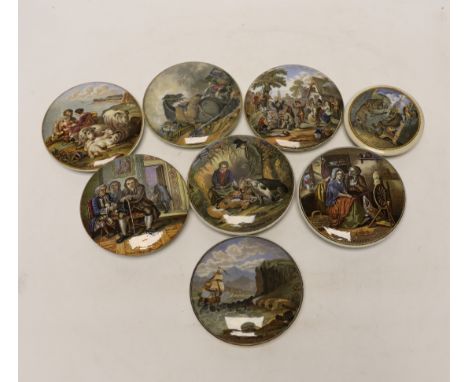 Eight Victorian ceramic Prattware pot lids