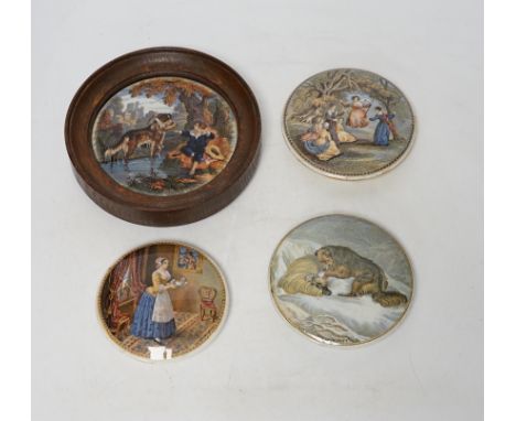 Nine Victorian ceramic Prattware pot lids and one base