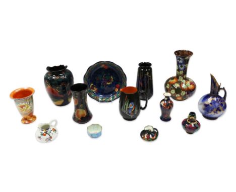 A mixed lot comprising three pieces of Royal Stanley (one badly broken top rim, pieces in bag); a 1940s tubelined vase (chipp