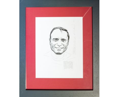 Paul Trevillion (British, b.1934)George Cohen, portrait for the Football Walk of Fame Manchester bronze plaque pen and ink, 3