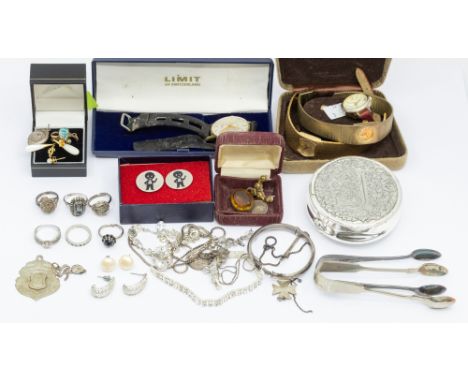A collection of costume jewellery and wristwatches to include a silver Georg Jensen St Christopher pendant, along with silver