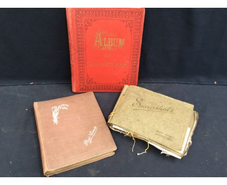 A late Victorian/Edwardian scrapbook with various flowers, figural and children's interest, in red album, along with mixed ea