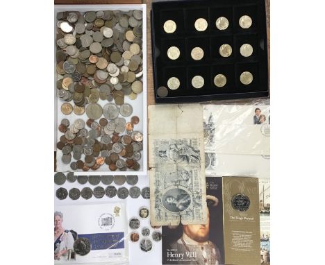 Collection of British and World Coins including 2009 &pound;5 Coin Commemorating Henry VIII in Original Presentation Folder, 