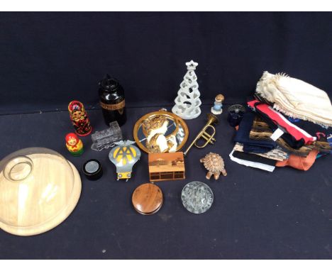 A collectors lot to include a selection of scarves by Jaeger, DKNY, Next and others , together with&nbsp; glass cheese dome, 