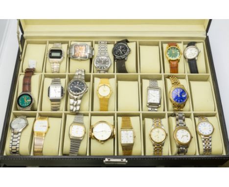 A collection of twenty gents vintage wristwatches, comprising gold plated, two tine and steel cased exampled, automatics, man
