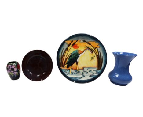 A Moorcroft Pottery Charger in the Heron design by Philip Richardson , together with a Powder Blue Vase c1918 , a Powder Blue