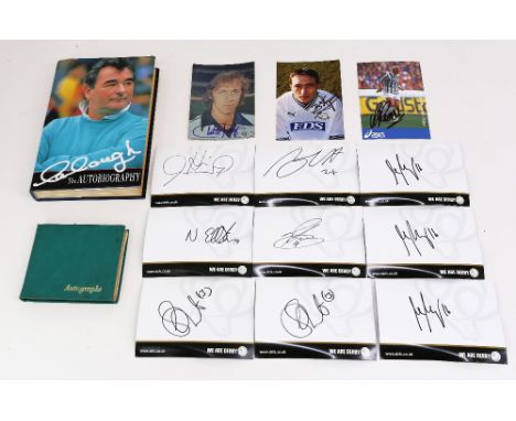  Derby County: A collection of Derby County autographs to include: Brian Clough signed autobiography, signed photographs to i
